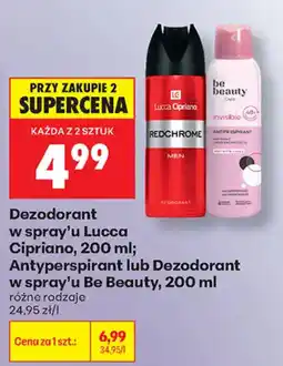 Biedronka Dezodorant w spray'u Lucca Cipriano, Antyperspirant lub Dezodorant w spray'u Be Beauty oferta