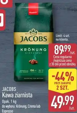 ALDI JACOBS Kawa ziarnista Krönung / Crema / Espresso oferta