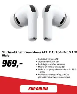 Media Markt Słuchawki bezprzewodowe Apple AirPods Pro 3 Anc biały oferta