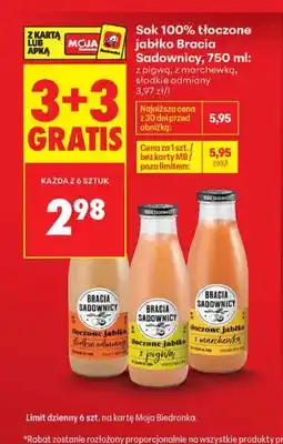Biedronka Sok tłoczony jabłko Bracia Sadownicy z marchewką 100% oferta