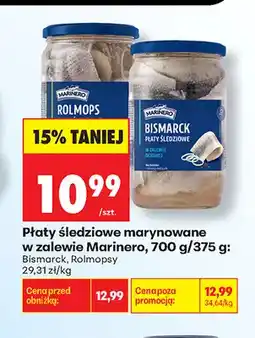 Biedronka Płaty śledziowe marynowane w zalewie Rolmopsy Marinero oferta