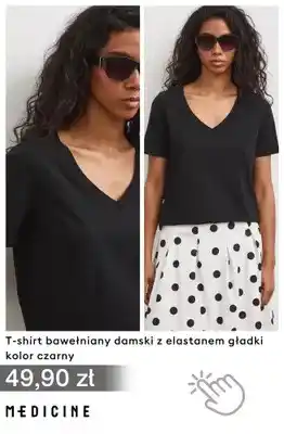T-shirt bawełniany damski z elastanem gładki czarny Medicine