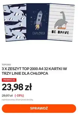 Empik Zeszyt Top 2000 A4 32 kartki w trzy linie dla chłopca 3-pak oferta