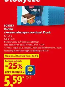 Lidl SONDEY Wafelki z kremem mlecznym z orzechami, 10-pak oferta