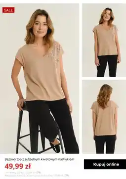 Greenpoint Beżowy top z subtelnym kwiatowym nadrukiem Greenpoint oferta