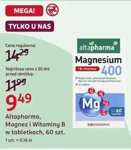 Rossmann Altapharma, Magnez i Witaminy B w tabletkach, 60 szt oferta