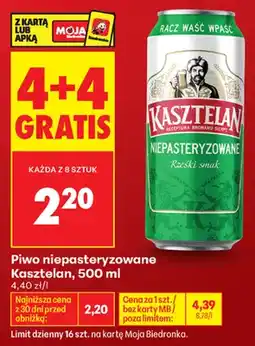 Biedronka Piwo niepasteryzowane Kasztelan oferta