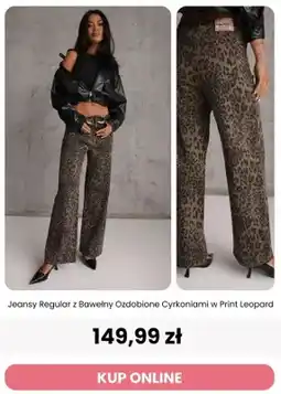 Renee Jeansy regular z bawełny ozdobione cyrkoniami w print leopard Renee oferta
