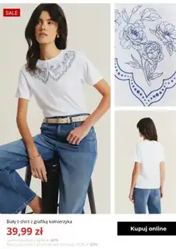 Greenpoint Biały t-shirt z grafiką kołnierzyka Greenpoint oferta