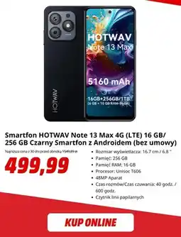 Media Markt Smartfon Hotwav Note 13 Max 4 g (LTE) 16 GB/256 Gb czarny oferta