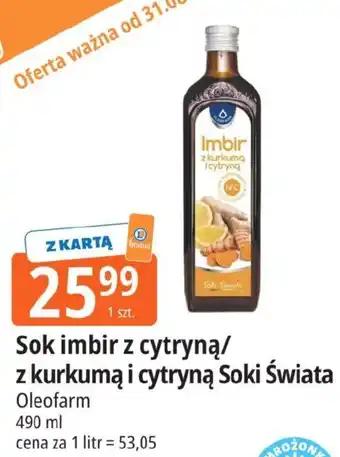 Sok imbir z cytryną z kurkumą i cytryną Soki Świata Oleofarm