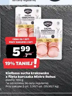 Netto Kiełbasa sucha krakowska z fileta kurczaka w plastrach Mistrz Rohus oferta