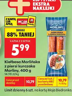Biedronka Kiełbasa morlińska z piersi kurczaka Morliny oferta