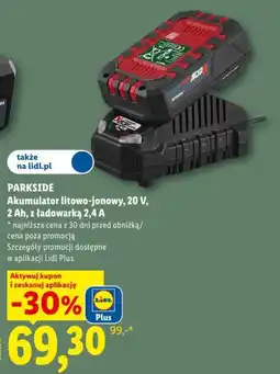 Lidl Akumulator litowo-jonowy, 20 V, 2 Ah, z ładowarką 2,4 A oferta