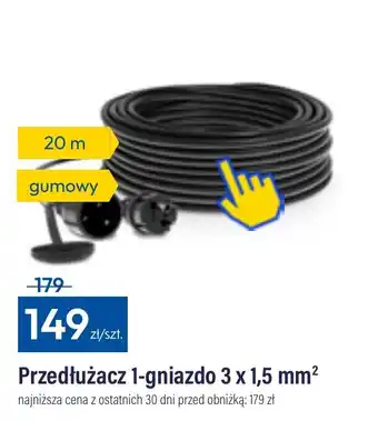 Przedłużacz 1-gniazdo 3 x 1,5 mm²