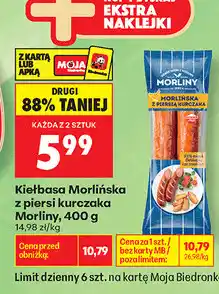 Biedronka Kiełbasa Morlińska z piersi kurczaka Morliny oferta