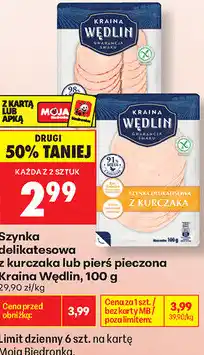 Biedronka Szynka delikatesowa z kurczaka lub pierś pieczona Kraina Wędlin oferta