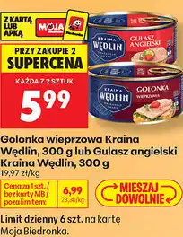 Biedronka Golonka wieprzowa Kraina Wędlin, 300 g lub Gulasz angielski Kraina Wędlin oferta