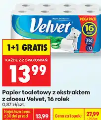 Biedronka Papier toaletowy z ekstraktem z aloesu Velvet, 16 rolek oferta