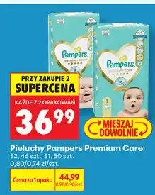Biedronka Pieluchy Pampers Premium Care S2, 46 szt., S1, 50 szt oferta