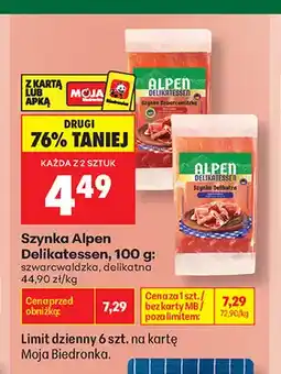 Biedronka Szynka szwarcwaldzka Alpen Delikatessen oferta