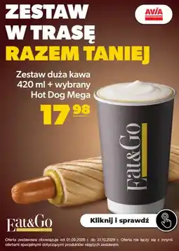 AVIA Stacje Paliw Zestaw duża kawa 420 ml + hot dog Mega Eat & Go oferta