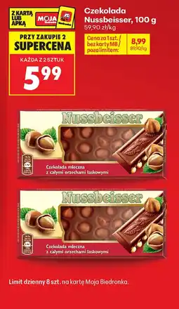 Biedronka Czekolada mleczna z całymi orzechami laskowymi Nussbeisser oferta