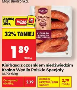 Biedronka Kiełbasa z czosnkiem niedźwiedzim Kraina Wędlin Polskie Specjały oferta