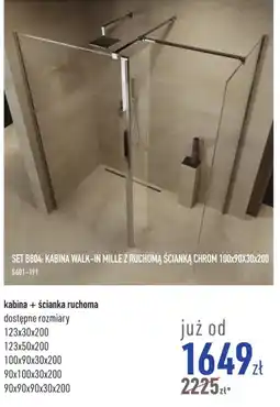 Cersanit Kabina Walk-In Mille z Ruchomą Ścianką Chrom oferta