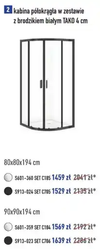 Cersanit kabina półokrągła w zestawie z brodzikiem białym TAKO 4 cm oferta