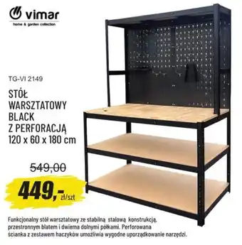 Vimar STÓŁ WARSZTATOWY BLACK Z PERFORACJĄ