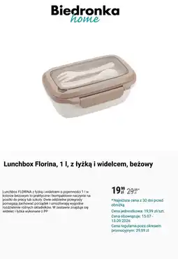 Biedronka Lunchbox Florina, 1 l, z łyżką i widelcem, beżowy oferta