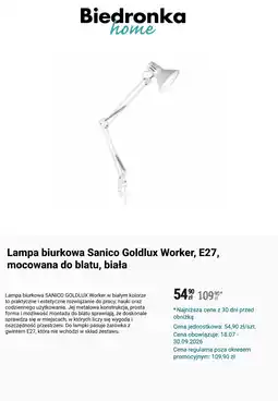 Biedronka Lampa biurkowa Sanico Goldlux Worker, E27, mocowana do blatu, biała oferta
