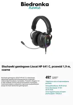 Biedronka Słuchawki gamingowe Liocat HP 641 C, przewód 1,9 m, czarne oferta