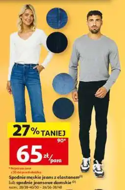 Auchan Spodnie męskie jeans z elastanem lub spodnie jeansowe damskie oferta