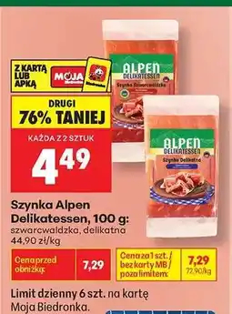 Biedronka Szynka Alpen Delikatesen, 100 g oferta