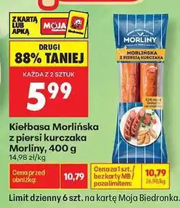 Biedronka Kiełbasa Morliňska z piersi kurczaka Morliny 400 g oferta