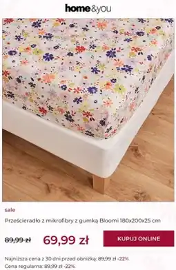 Home&You Prześcieradło z mikrofibry z gumką Bloomi 180x200x25 cm oferta