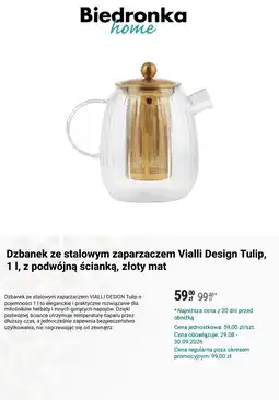 Biedronka Dzbanek ze stalowym zaparzaczem Vialli Design Tulip, 1 l, z podwójną ścianką, złoty mat oferta