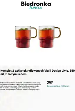 Biedronka Komplet 2 szklanek ryflowanych Vialli Design Livio, 350 ml, z żółtym uchem oferta