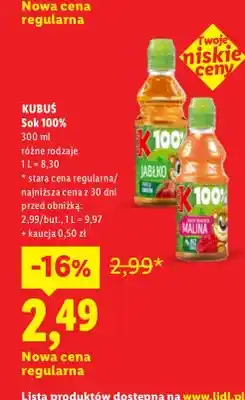 Lidl Sok jabłko Kubuś 100% oferta