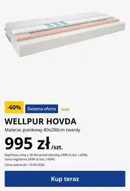 JYSK Materac piankowy Wellpur Hovda 80x200 cm twardy oferta