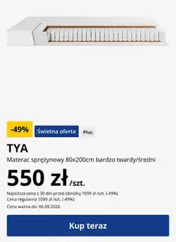 JYSK Materac sprężynowy TYA bardzo twardy/średni oferta