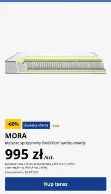 JYSK Materac sprężynowy MORA 80x200 cm bardzo twardy oferta