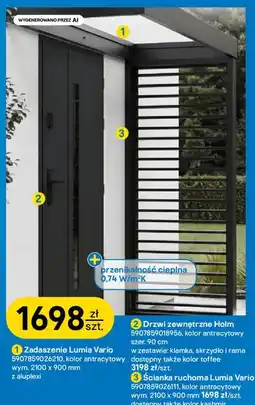 Castorama Drzwi zewnętrzne Holm / Ścianka ruchoma Lumia Vario / Zadaszenie Lumia Vario OK DOORS oferta