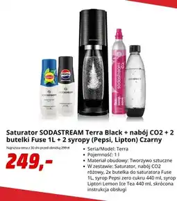 Media Markt Saturator SodaStream Terra Black + nabój CO2 + 2 butelki Fuse 1 l + 2 syropy (Pepsi, Lipton) czarny oferta