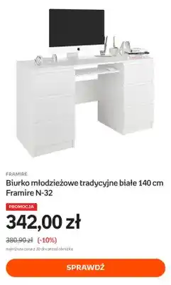 Biurko młodzieżowe tradycyjne białe 140 cm Framire N-32