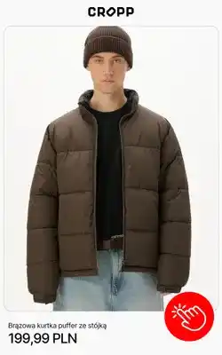 Brązowa kurtka puffer ze stójką Cropp