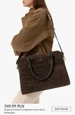 Brązowa torba na laptopa wzór skóra krokodyla Ryłko