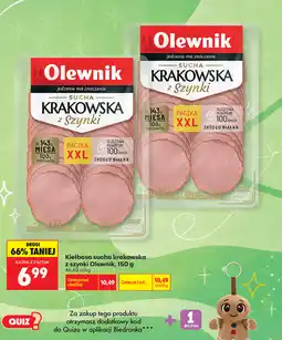 Biedronka Kiełbasa sucha krakowska z szynki Olewnik oferta